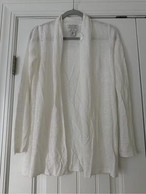 Rachel Zoe White 100% Linen Open-Front Women's Cardigan Sweater